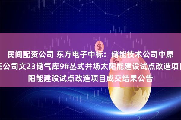 民间配资公司 东方电子中标：储能技术公司中原储气库有限责任公司文23储气库9#丛式井场太阳能建设试点改造项目成交结果公告
